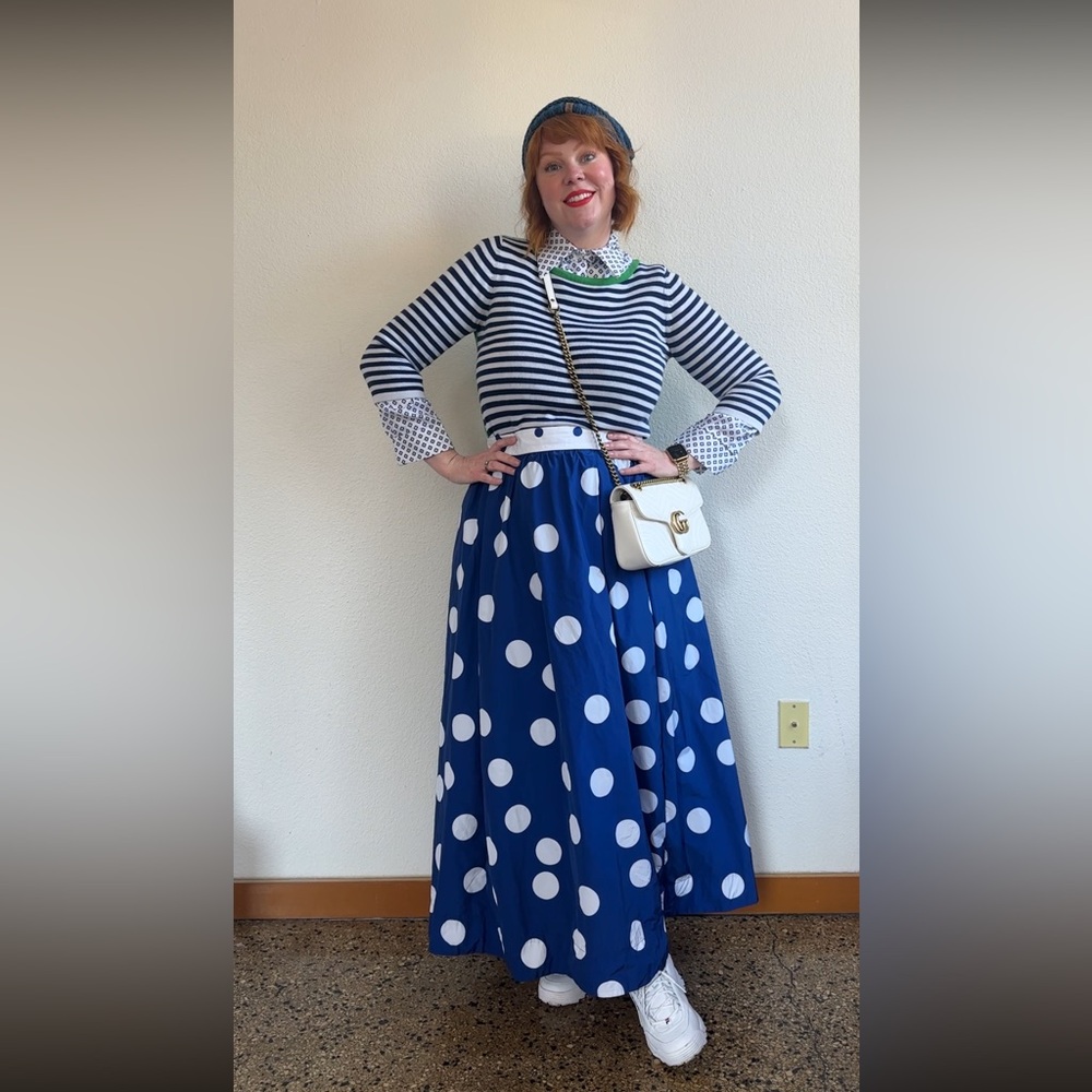 J. Crew Blue and White A-Line Maxi Skirt